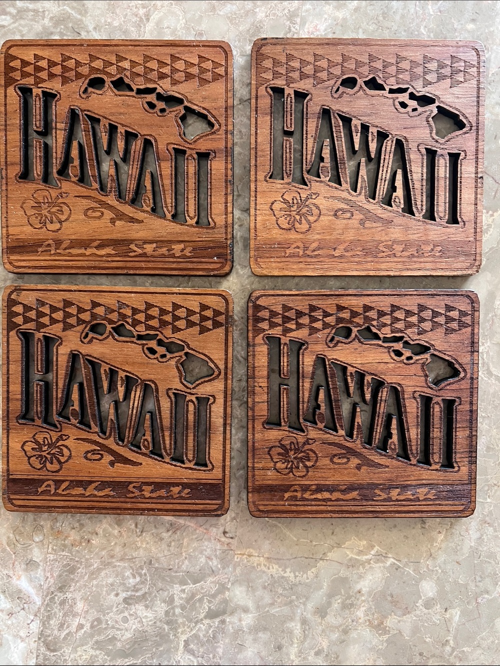 Hawaii Islands Map Laser-cut Wood Coasters Set of 4